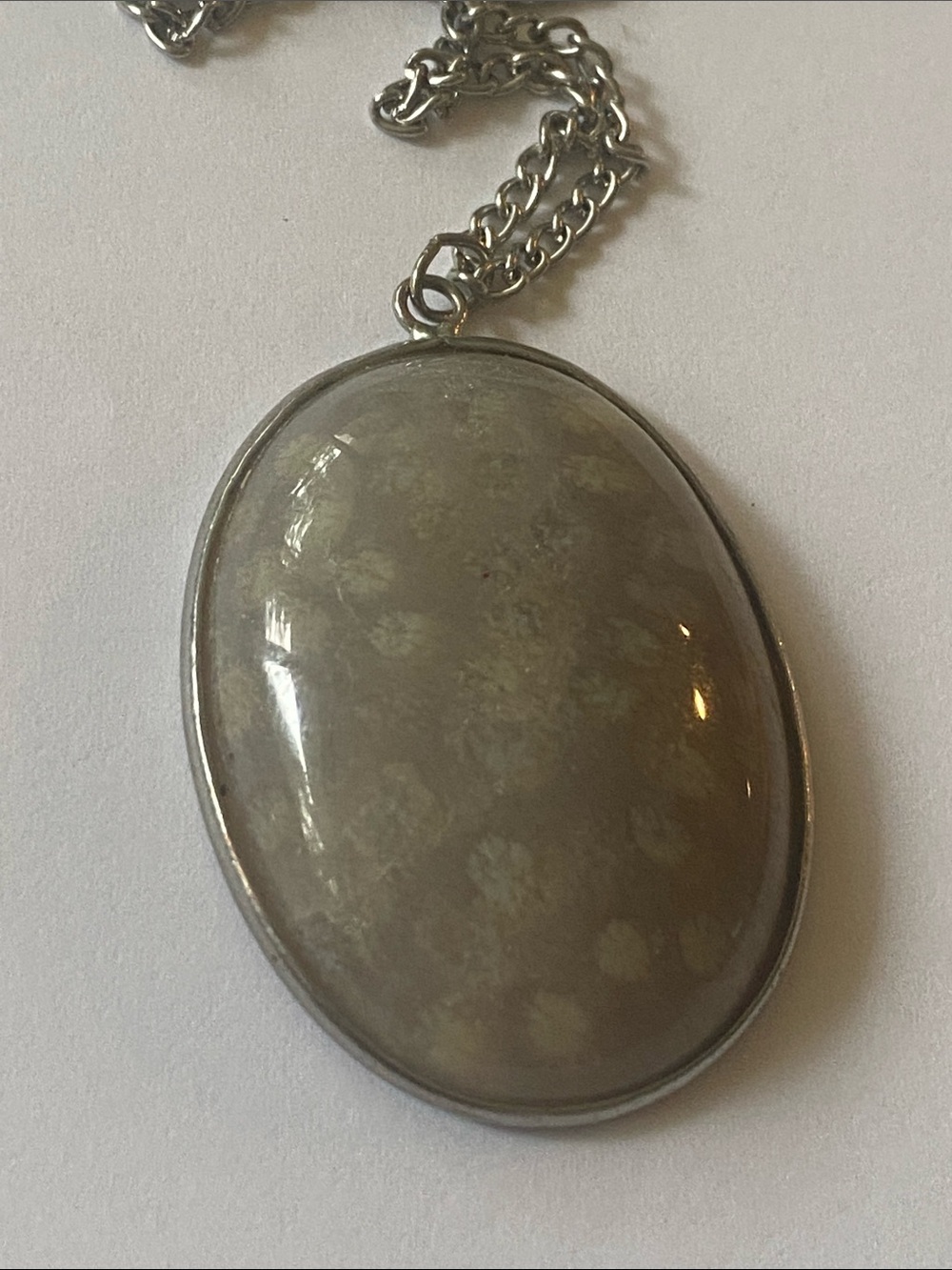 Fossil agatized coral rare large round vintage pendant necklace